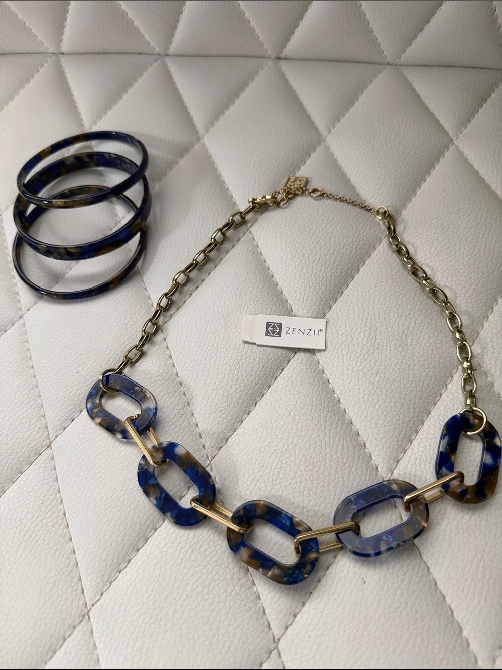 Zenzii Blue Tortoiseshell Link Necklace and Bangle Set